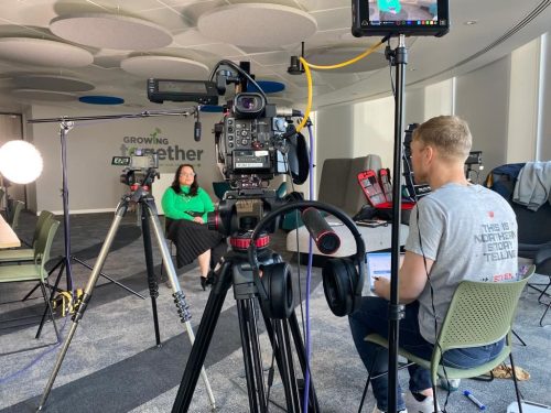 Staff member being interviewed for corporate video