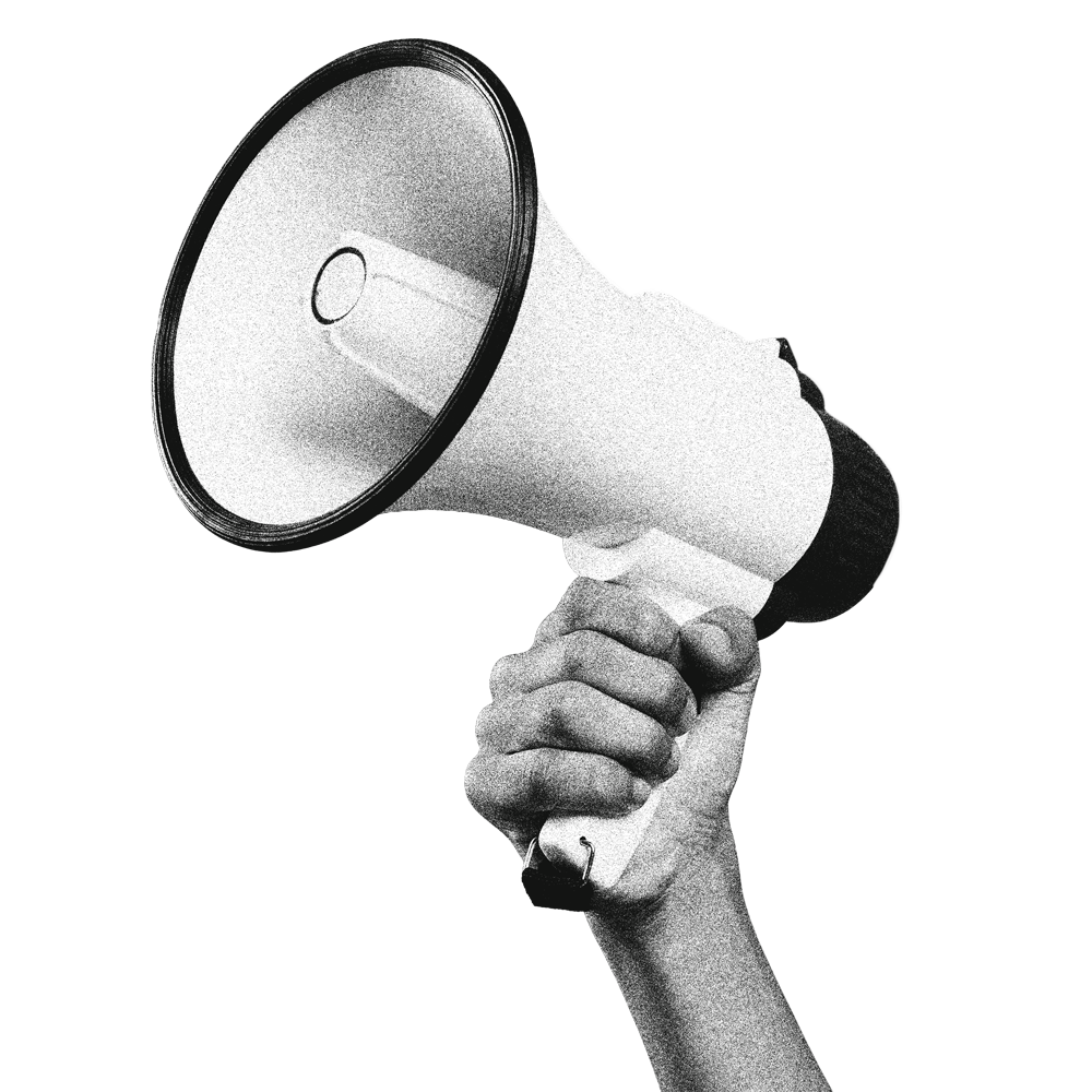 Hand holding up megaphone